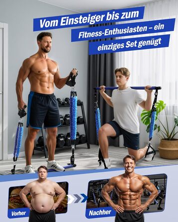 Набір для пілатесу з еластичними стрічками та стержнем, 4 рівні опору (180LBS/140LBS/240LBS/360LBS), для фітнесу, йоги, тренажерного залу, колір градієнт блакитний