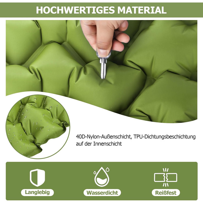 Isomatte Amtake самонадувна, 10 см, для кемпінгу, ультралегка, з насосом, водонепроникна, зелена