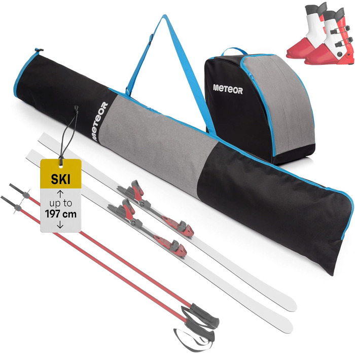 Набір для перевезення лиж та черевиків Meteor 2-в-1 Skitasche Set - Skisack (до 195 см) з вентиляцією, водонепроникний чохол та сумка для черевиків. Ідеально для зимового відпочинку та катання на лижах. Комплект для лиж та черевиків.