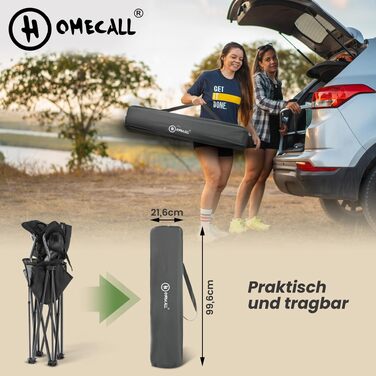 Складане крісло для кемпінгу Homecall XXL: посилене, до 360 кг, з високою спинкою та м'якою оббивкою, чорне