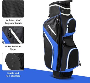 Сумка для гольфу LIFEZEAL Stand Bag з 14 відділеннями, з ременем, тримачем для напоїв, 9 кишень, холодильником, тримачем для парасольки, для чоловіків та жінок, блакитна