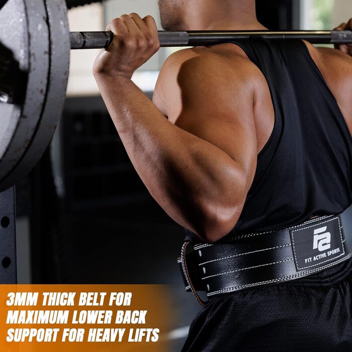 Спортивний пояс для важкої атлетики Fit Active для жінок та чоловіків, преміум-якість, шкіра, регульований, чорний, розмір M