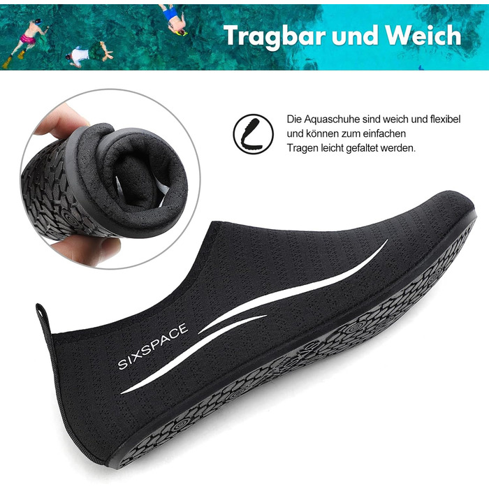 Шкарпетки для плавання Sixspace: жіночі шкарпетки для басейну, пляжу, моря та водних видів спорту (чорний, 38 EU)