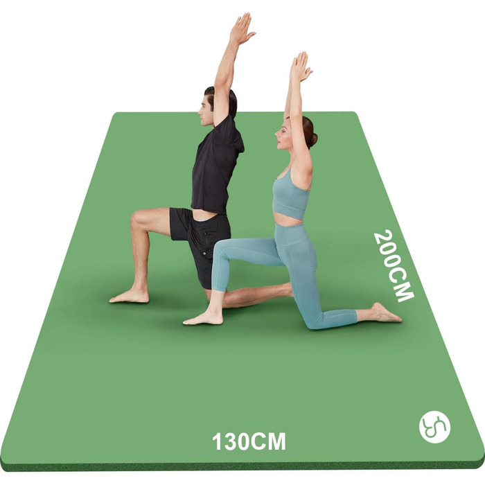 Килимок для йоги XXL 200x130 см: фітнес-мат з NBR, товщина 20/15/10 мм. Підходить для йоги, фітнесу, занять з дітьми та для людей похилого віку. Зелений, товщина 20 мм