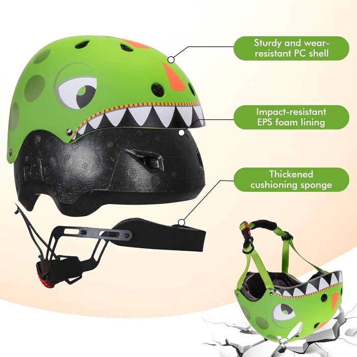 Дитячий шолом Kinderhelm для велосипеда, скейтборда, самоката, 50-54 см, регульований, CE-сертифікація (зелений)