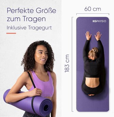 Йога-мат KG Physio 8 мм, нековзкий, з ременем, фітнес-мат, гімнастичний мат, 183x60 см, ліловий