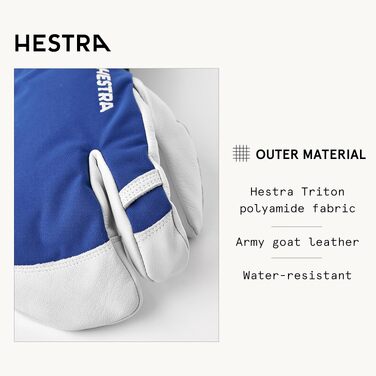 Шкіряні гірськолижні рукавиці Hestra Armee Leder Heli Ski 3-пальцеві, Royal Blue, розмір 8