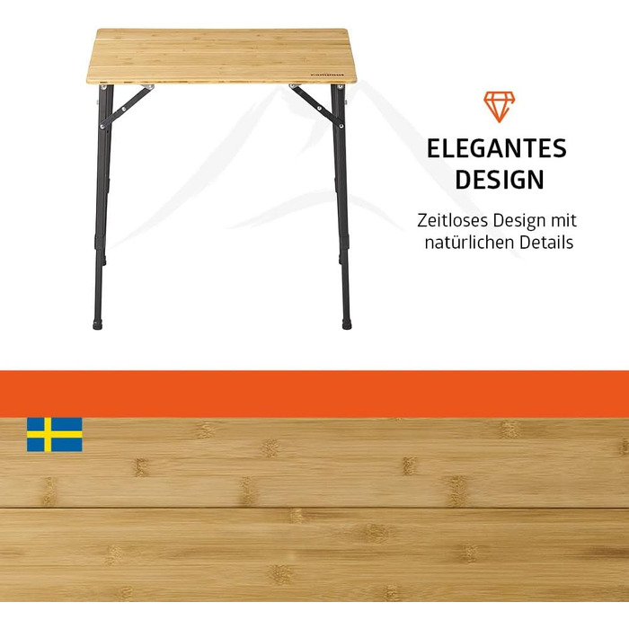 Зручний складаний садовий/кемпінговий столик Campout з бамбуковою полицею (65x50x65 см), 3 положення висоти, з сумкою