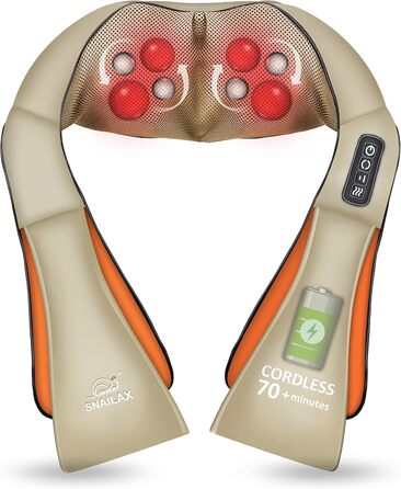 Бездротовий масажер Shiatsu Snailax з функцією підігріву, 4D-роликами для шиї, плечей і спини, м'язова релаксація, подарунок для чоловіків та жінок (хаки)
