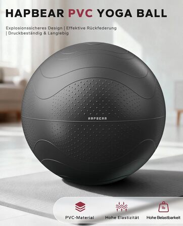 Гімнастичний м'яч HAPBEAR (55/65/75 см) – фітбол для фітнесу, йоги, офісу, анти-burst, з масажними попками, чорний