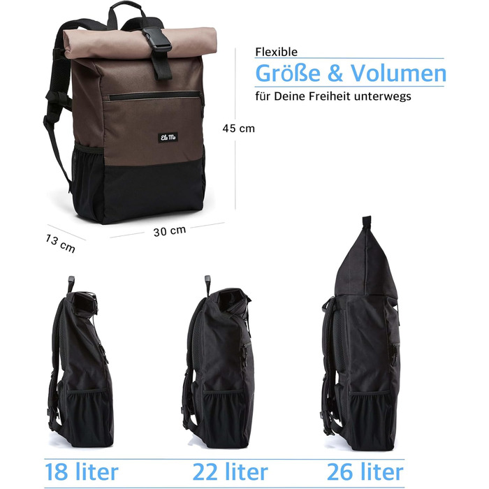 Рюкзак Ela Mo Rolltop, пісочний та оливковий, міський, водостійкий