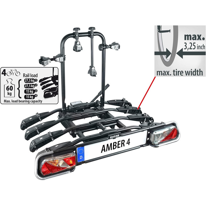 Велотримач EUFAB 11556 для причепної кульки: Amber 4, на 4 велосипеда