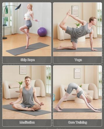 Килимок для гімнастики, йоги та фітнесу. Спортивний килимок для тренувань, пілатесу, з ручкою для перенесення, 183 x 61 x 0.6 см, сірий