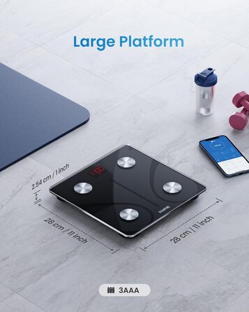 RENPHO Смарт-вага для аналізу складу тіла, Bluetooth, 180 кг, чорна, із додатком, визначає жирову масу, ІМТ, м’язову масу, білок, BMR, 280 мм