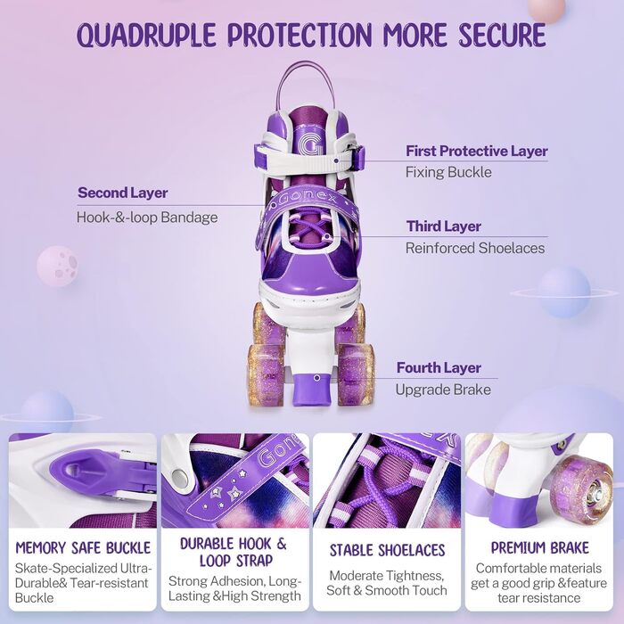 Роликові ковзани Gonex регульовані, світлові, для дівчаток, хлопчиків, дітей та дорослих, A-GALAXIE LILA S, розмір 31-34 (29-32)