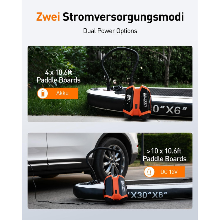 Насос електричний для SUP-дошки з акумулятором 22PSI, помаранчевий - 7 насадок