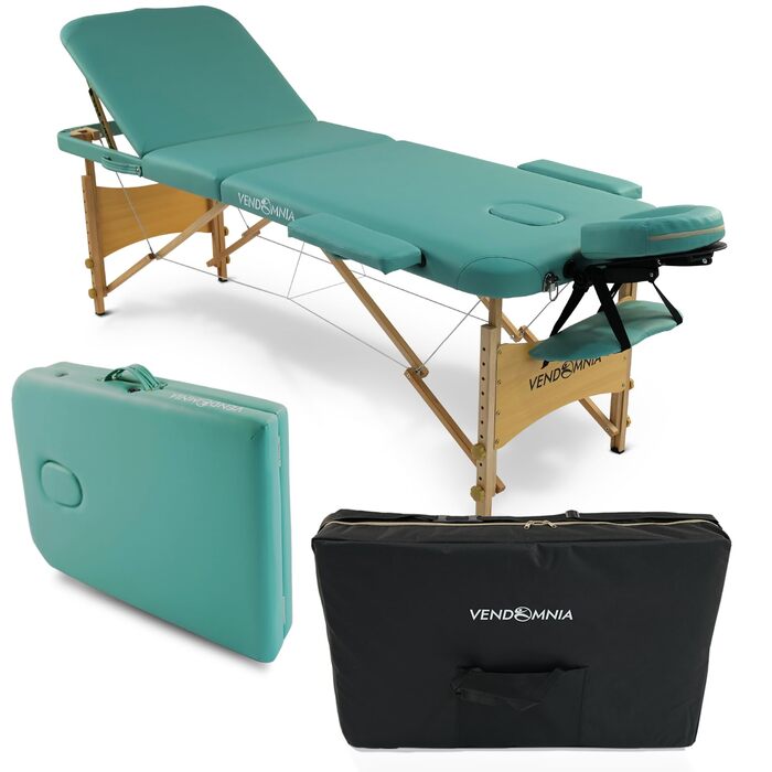 Масажний стіл VENDOMNIA з дерев'яними ніжками, 3 зони, регульована висота, включає подушку для голови, сумку, підлокітники, складаний, кольори в наявності