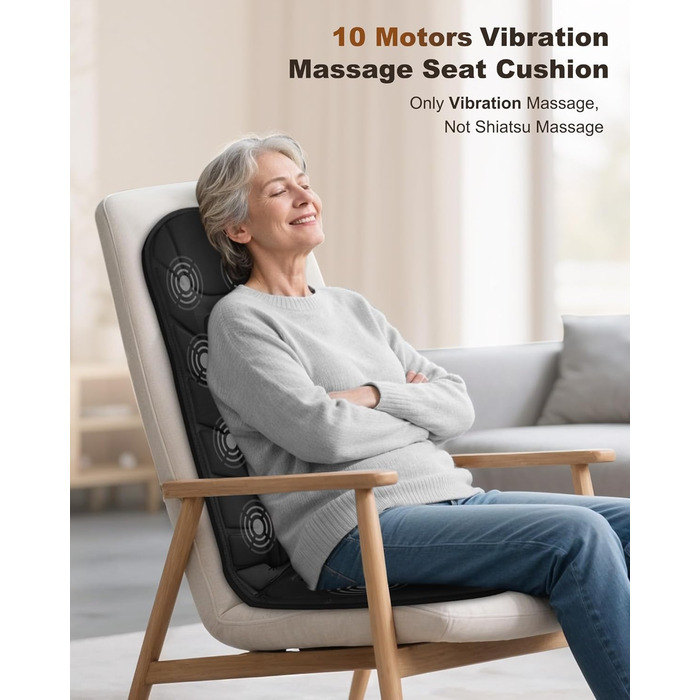 Масажний накид Snailax з 10 вібраційними моторами та підігрівом для спини та шиї. Зручний для дому, офісу та в подорожах. Чорний колір.