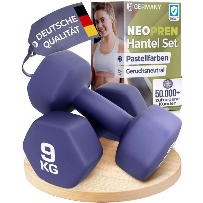 Набір гантелей HQ Germany® 9 кг (2 шт) для фітнесу та Pilates, Indigo Blue - Hanteln Set, Dumbbells, Home Gym