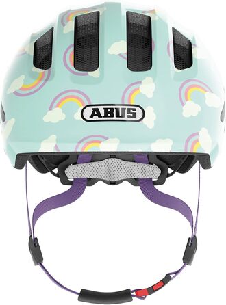 Дитячий велосипедний шолом ABUS Smiley 3.0 LED, з підсвіткою, глибока посадка, місце для хвостика, для дівчаток і хлопчиків, світло-блакитний з райдужним візерунком, розмір S