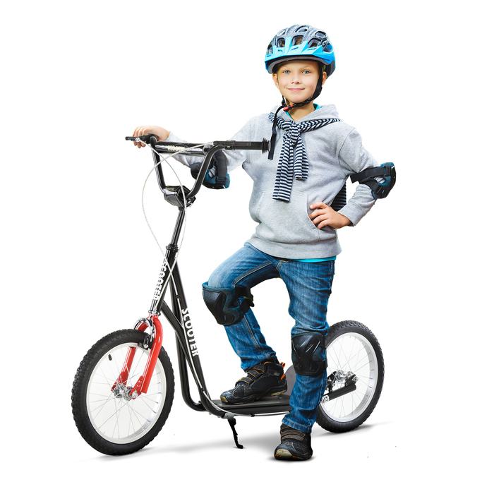 HOMCOM Скутер Самокат для дітей від 5 років Kick Scooter з пневматичною шиною та ручним гальмом, Міський скутер, Стабільний та безпечний, Синій | Аосом