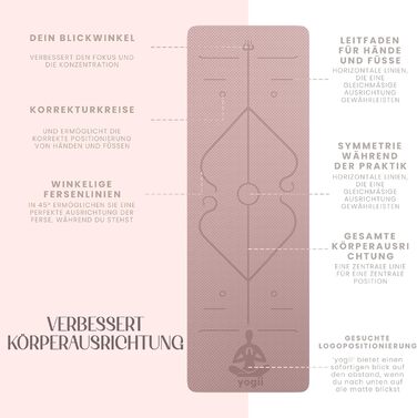 Йога-килимок Yogii 6 мм, протиковзкий TPE килимок для йоги, пілатесу та фітнесу з лініями розмітки, Nude / Старорожевий