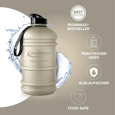 Вода IronMaxx Gallon - 2200 мл | Без BPA та DEHP | Спортивна пляшка з мірною шкалою, витокозахисна | Різні кольори (Матовий пісочний бежевий)