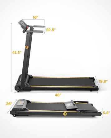 Бігова доріжка UREVO для дому, 2,25 к.с., складана, 12 HIIT режимів, компактний міні-тренажер для дому та офісу, економія місця, розширене бігове полотно, LCD-дисплей, легке складання