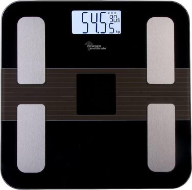 Вага Newgen Medicals: Розумна вага для тіла з сонячним акумулятором, вимірювання жиру, LCD-дисплей, до 180 кг (вага для тіла, фітнес-вага, вага для людей похилого віку)