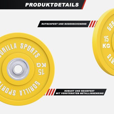 Бамперні диски GORILLA SPORTS 15 кг, Ø50 мм, чавун, гумові, для олімпійської штанги
