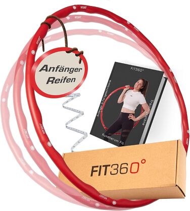 Обруч FIT360° для дітей та дорослих, регульований, преміум, для схуднення, 66-100 см, з фітнес-планом, червоний