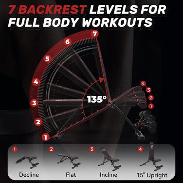 Регульована лавка для тренувань Dskeuzeew з багатофункціональною конструкцією, складається, нахильна спинка з 7 рівнями регулювання та стрічкою, 4 рівні навантаження, 400 кг