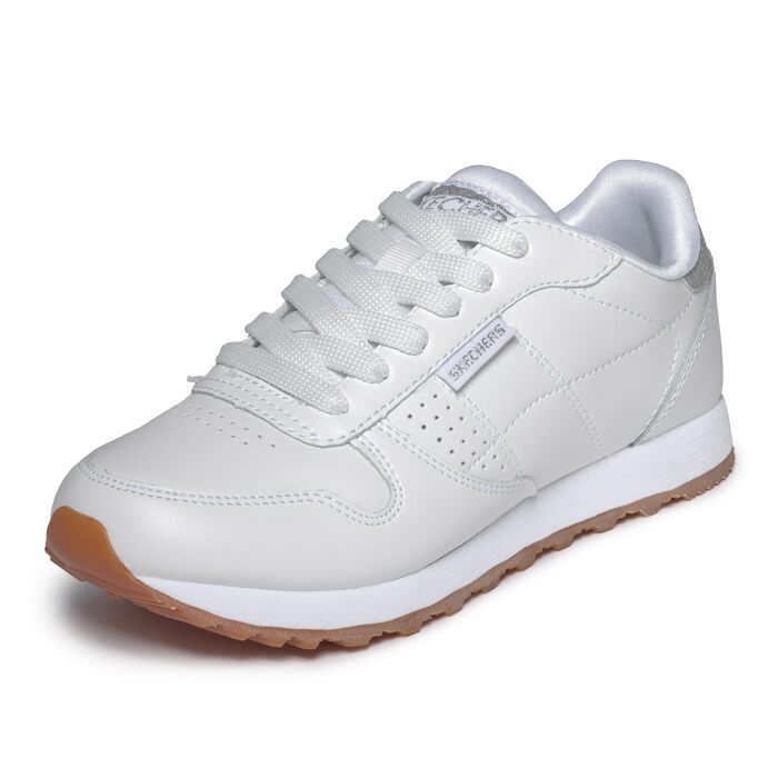 Жіночі високі кросівки Skechers OG 85 Old School Cool білого кольору з глітерним сріблястим оздобленням, розмір 41 EU