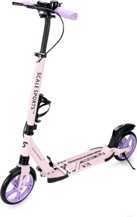 Самокат двоколісний складаний Kickscooter для дітей 8-12 років, підлітків та дорослих, фіолетовий: регульований кермо, колеса PU 200мм, дискове та ножне гальмо, ремінь для перенесення
