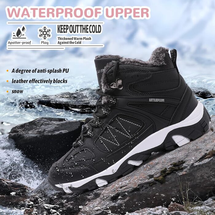 Зимові черевики ASHION для жінок: утеплені, водонепроникні, для прогулянок та походів, розмір 36-42, чорно-білі