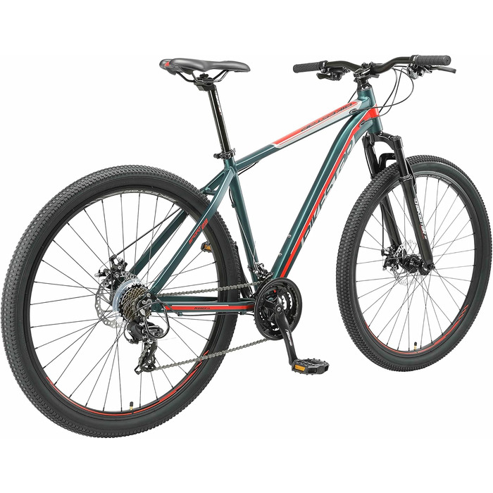 Гірський велосипед BIKESTAR Hardtail алюмінієвий, 21 швидкість Shimano, дискові гальма, колеса 29 дюймів, рама 19'' зелено-червоний