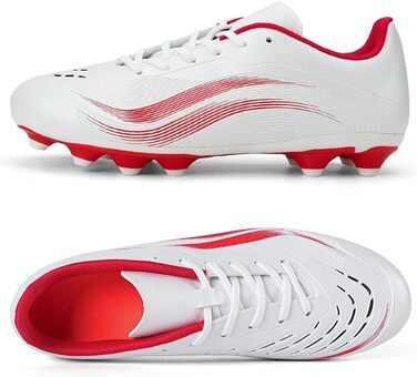 Футбольне взуття для чоловіків та хлопців, шипи, мікрофібра, підходить для штучного газону, футбольні черевики, спортивне взуття для тренувань, професійне футбольне взуття, outdoor спортивне взуття, розмір 39 EU, білий/червоний