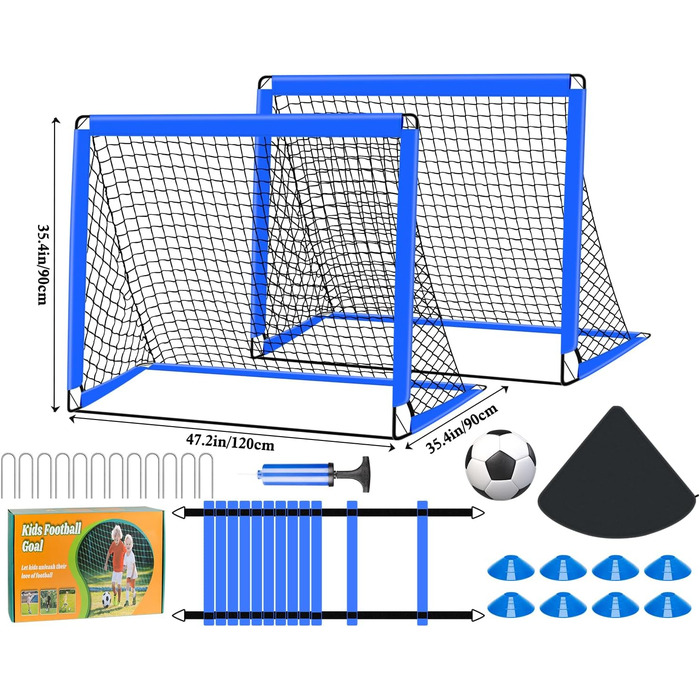 Набір для гри у футбол для дітей 2 шт: Pop-Up ворота для футболу з драбиною для розвитку спритності - тренувальний набір включає м'яч розміру 3, 8 фігурок, насос та сумка - ворота для гри в приміщенні/на вулиці 120см*90см - комплект з двох штук