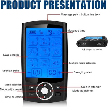 TENS пристрій для зняття болю: перезаряджуваний масажер з 36 програмами, EMS для спини, шиї, плечей, ніг (Чорний)