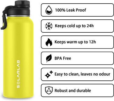 Термос-бутилка SOLARLAB з нержавіючої сталі 1,2 л, ізотермічна, для гарячих і холодних напоїв, для спорту та активного відпочинку, жовта