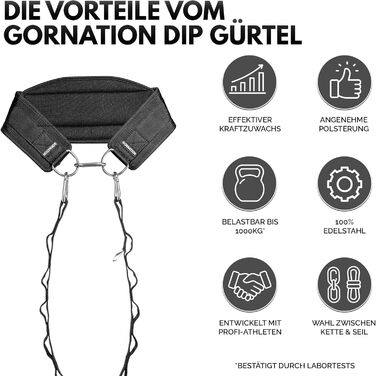 Пояс для підтягувань і віджимань GORNATION з ланцюгом або мотузкою, для кросфіту, бодібілдингу, кросфіту, витримує до 1000 кг, тренувальний ремінь для силових вправ