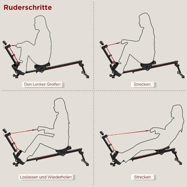 Гребний тренажер для дому, складаний, до 120 кг, червоний