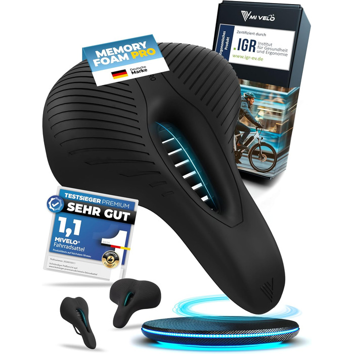 Велосипедне сідло MIVELO Comfort PRO з Memory Foam - дихаюче, для жінок та чоловіків, зручне та ергономічне. Ідеальне для комфортної їзди та трекінгу