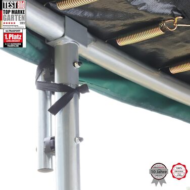 Трамплін Ultrasport Deluxe, Ø 244/305/366/430 см, сертифікований TÜV Rheinland + GS, повний комплект, круглий садовий трамплін, з м'якими стійками, сіткою безпеки та захисним бордюром (Deluxe - Ø 366 см)