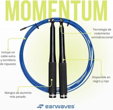 Скакалка Earwaves Momentum, алюмінієва ручка, 3 м сталевий трос з ПВХ покриттям, додатковий кабель
