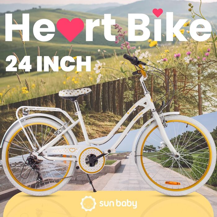 Дівчача дитяча велосипед Sun Baby 20 дюймів, серце, 6 швидкостей Shimano, для дівчаток 6-10 років, білий/золотий