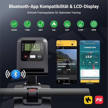 Dripex Гребний тренажер з магнітною системою опору, LCD-монітором, навантаження до 158 кг, Bluetooth, чорно-зелений
