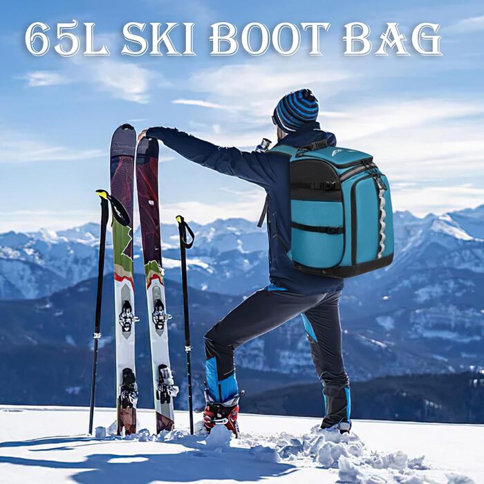Чохол для лижних черевиків з відділенням для шолома, 65L, нейлон. Рюкзак для лиж, роликів, ковзанів (синій)