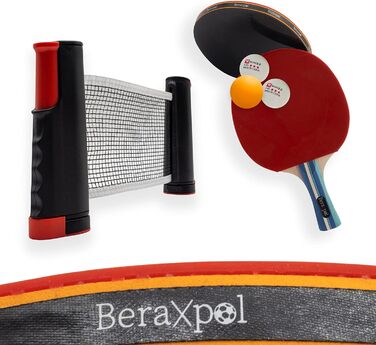 BERAXPOL Набір для настільного тенісу Premium, портативний, все в одному | М'ячики, сітка, сумка | Для сім'ї, подарунок