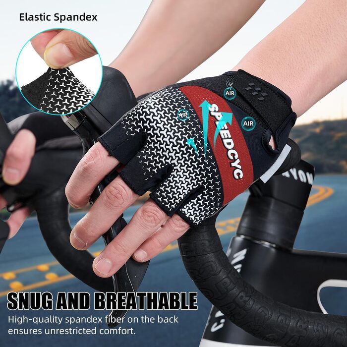 Велосипедні рукавички без пальців з посиленими вставками, антиковзкі, дихаючі для чоловіків та жінок (червоні, S)